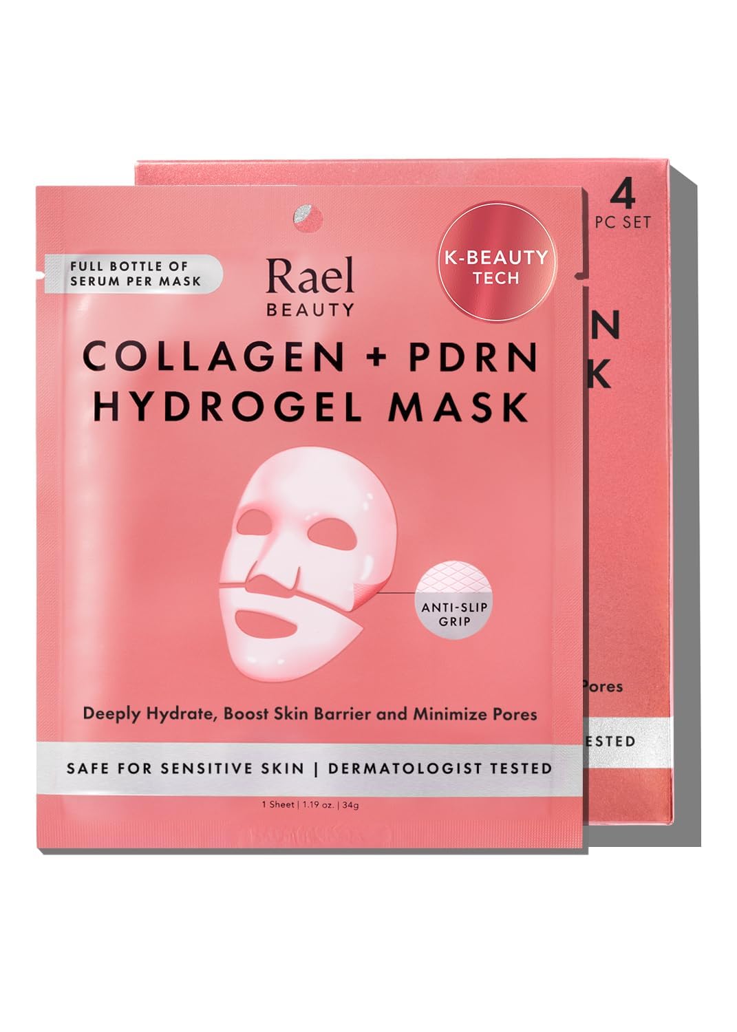 Rael front packaging showing collagen hydrogel mask and benefits