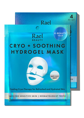 Rael front packaging showing hydrating cryo hydrogel masks and benefits