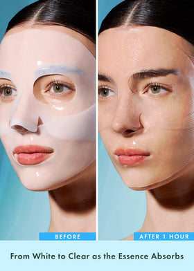 Rael mask shifting from white to translucent indicating visible absorption benefit