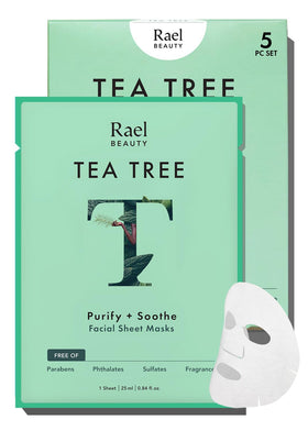 Rael front packaging showing tea tree mask benefits and clean formula