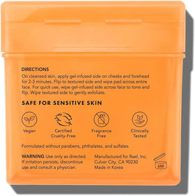 Flatlay of Rael ingredients card with pads highlighting key actives for brightening