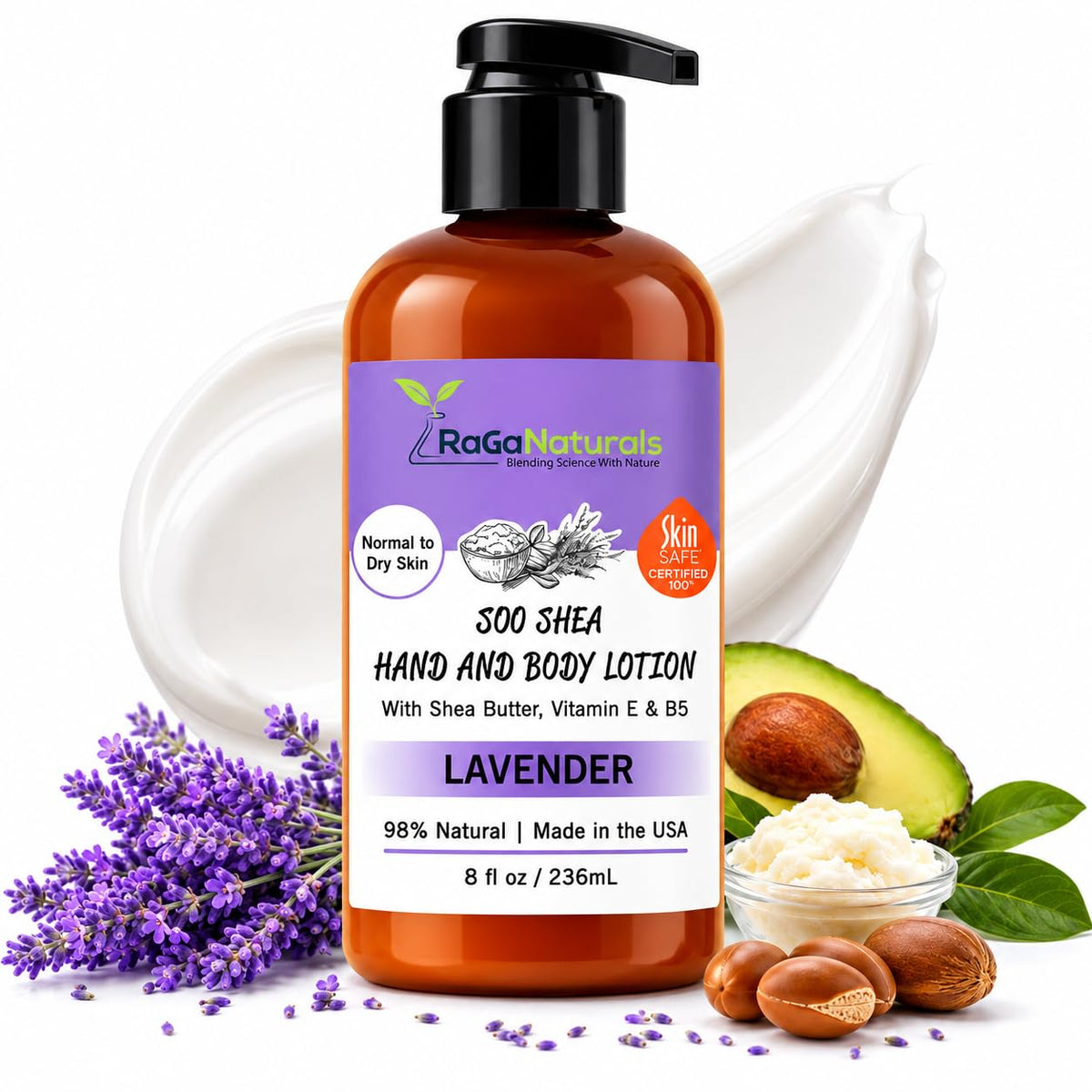 RaGaNaturals front bottle showing label and calming lavender scent benefits