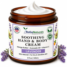 RaGaNaturals jar front view showing lavender cream and spa presentation