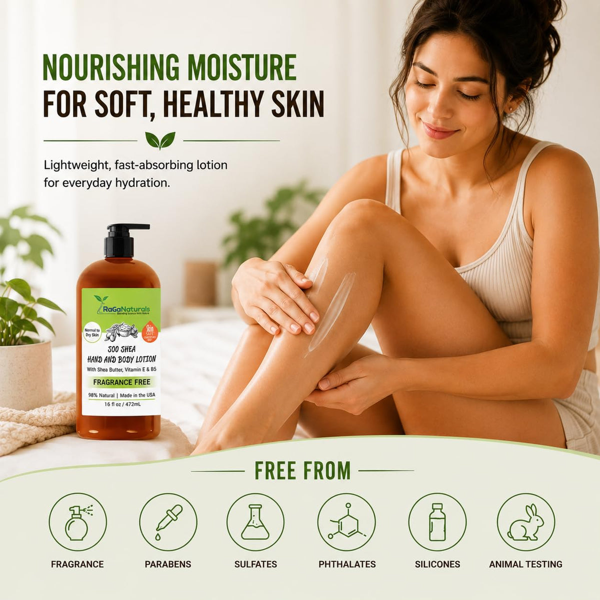 RaGaNaturals lotion texture close-up showing creamy, fast-absorbing finish