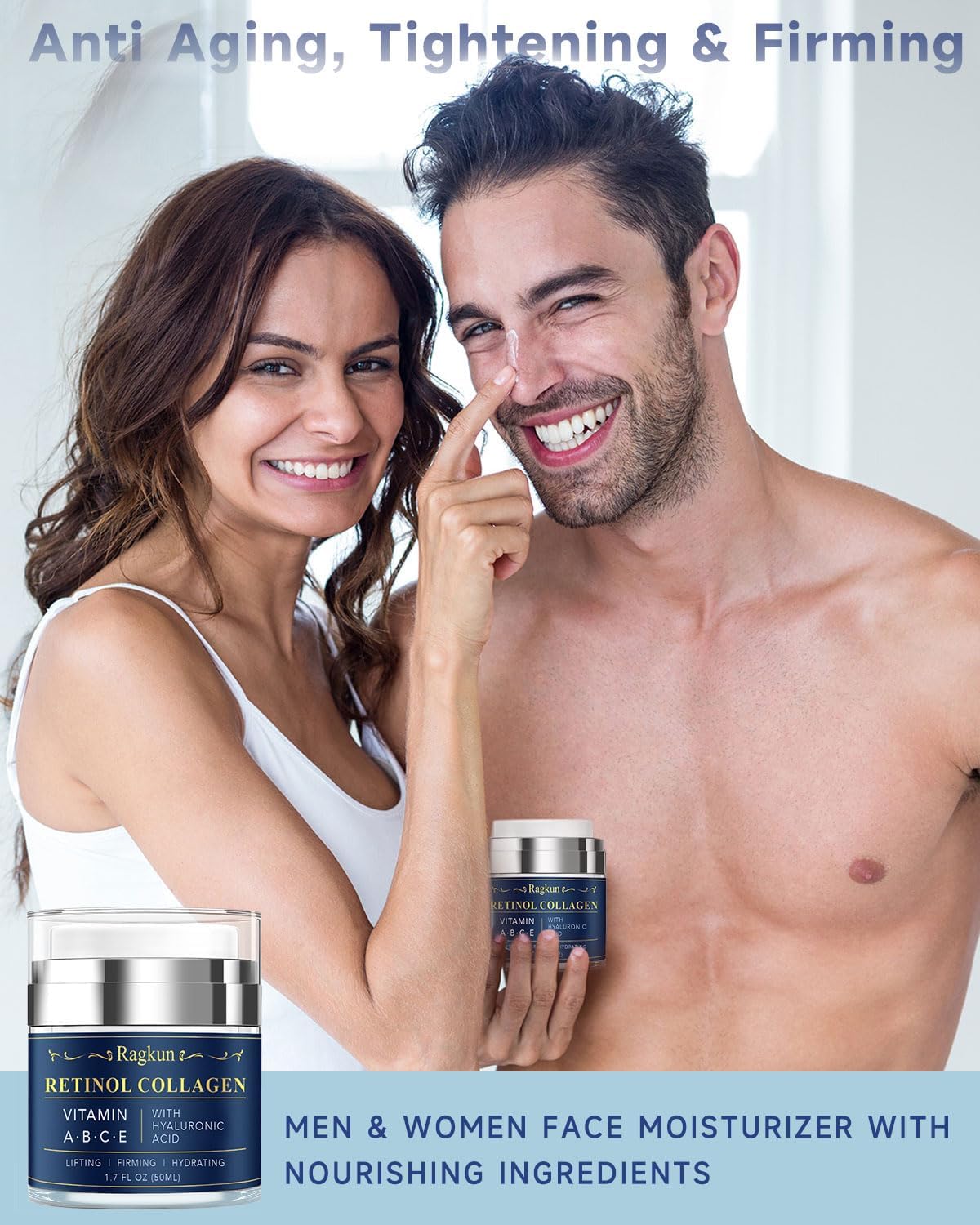 Ragkun ingredients label close-up showing retinol, collagen and hyaluronic acid benefits