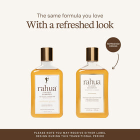 Rahua Classic Shampoo label close-up highlighting organic ingredients