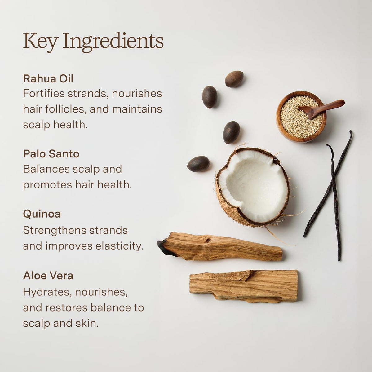 Rahua Classic Shampoo beside quinoa grains showing repairing protein