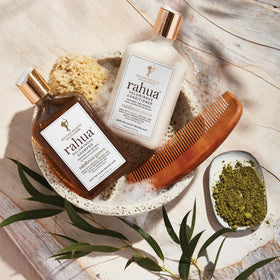 Rahua label close-up highlighting natural ingredients and ethical sourcing