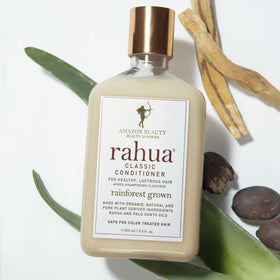 Rahua conditioner staged in bathroom showing daily routine ease