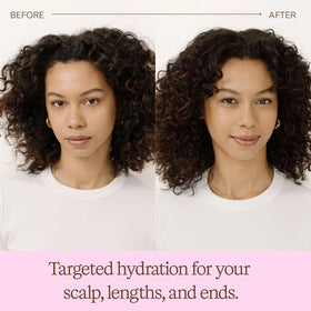 Applying Rahua conditioner through curly hair for detangling and softness benefit
