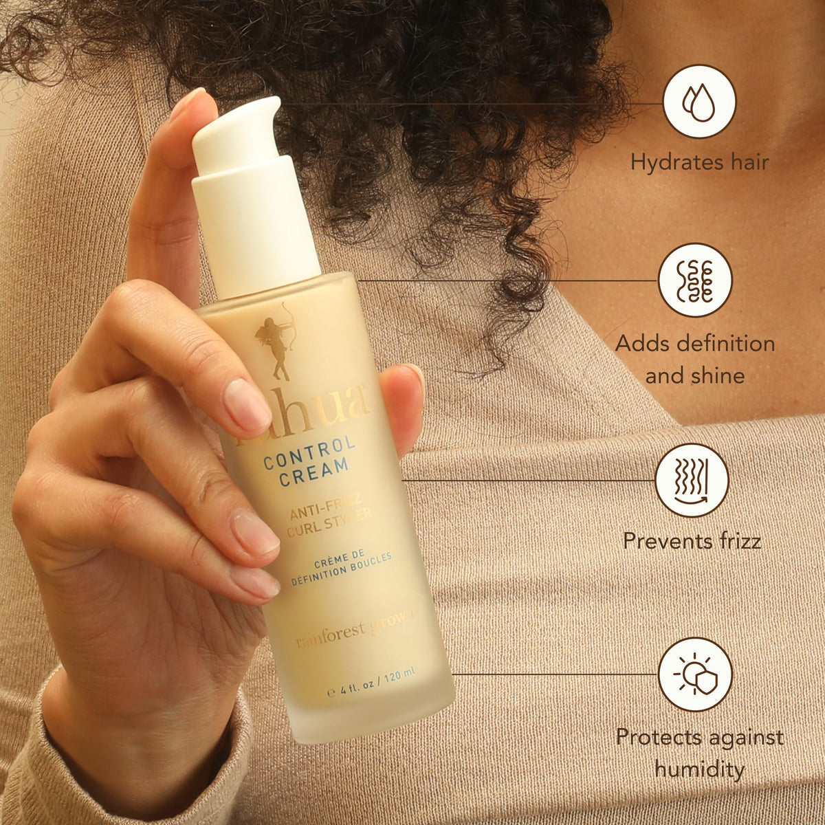 Rahua control cream open cap with visible cream texture for hydration benefit