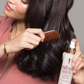 Rahua label close-up showing vegan and rainforest-sourced claims for conscious consumers