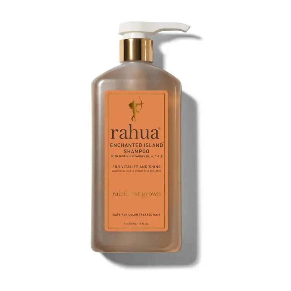 Rahua bottle front packaging showing label and tropical design, conveys nourishing benefits
