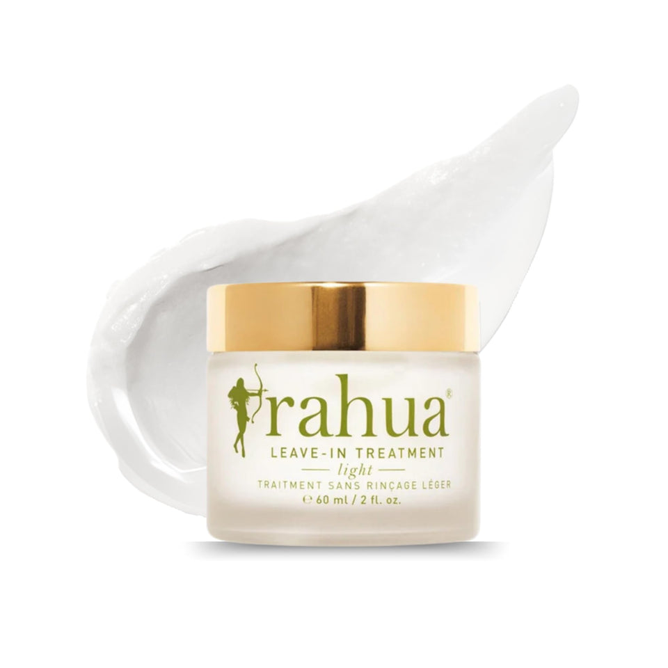 Rahua front packaging of leave-in treatment light showing sleek bottle benefits
