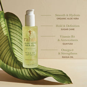 Rahua gel in hand ready to apply for frizz control and natural hold