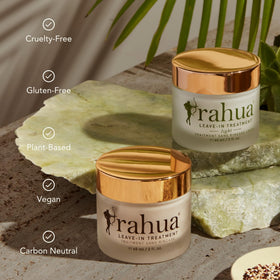 Rahua label ingredients detail highlighting plant-powered, sustainable botanicals