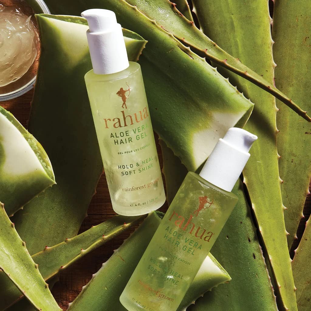 Rahua lifestyle shot on bathroom shelf suggesting everyday clean-beauty use