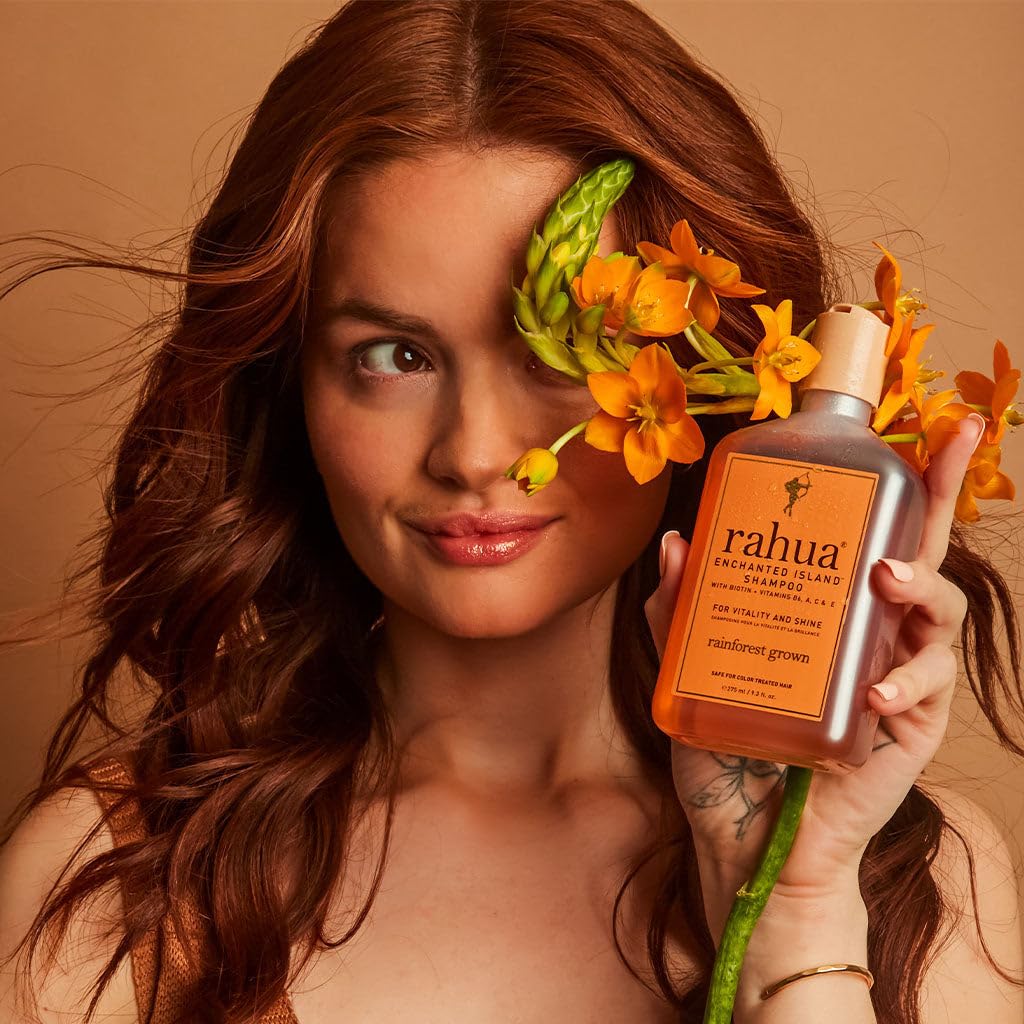 Rahua shampoo in use in shower showing effective cleansing benefit