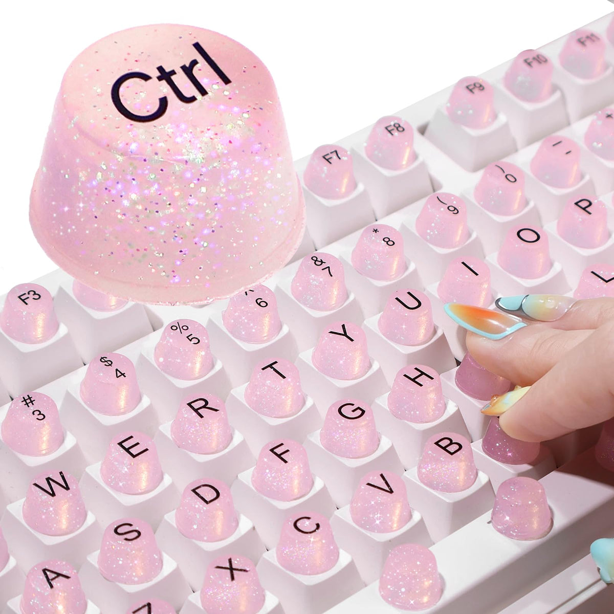 Raised Button front packaging showing pink glitter silicone keycaps and set count