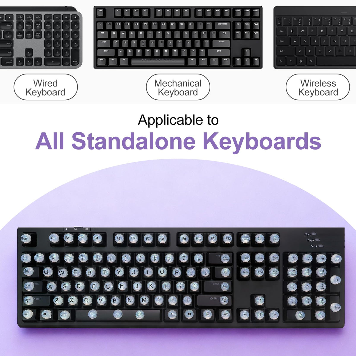 Raised Button layout displaying 128pcs to show variety and included keys