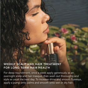 RANAVAT serum applied to damp hair showing frizz control benefit
