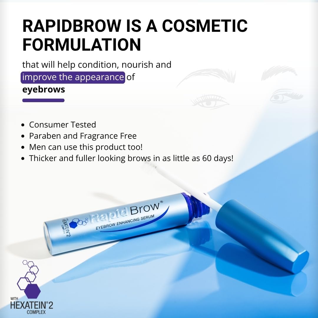 RapidBrow serum texture on finger highlighting hydrating shine and smooth finish