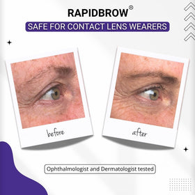 RapidBrow 3 mL bottle beside a coin showing compact size for convenience