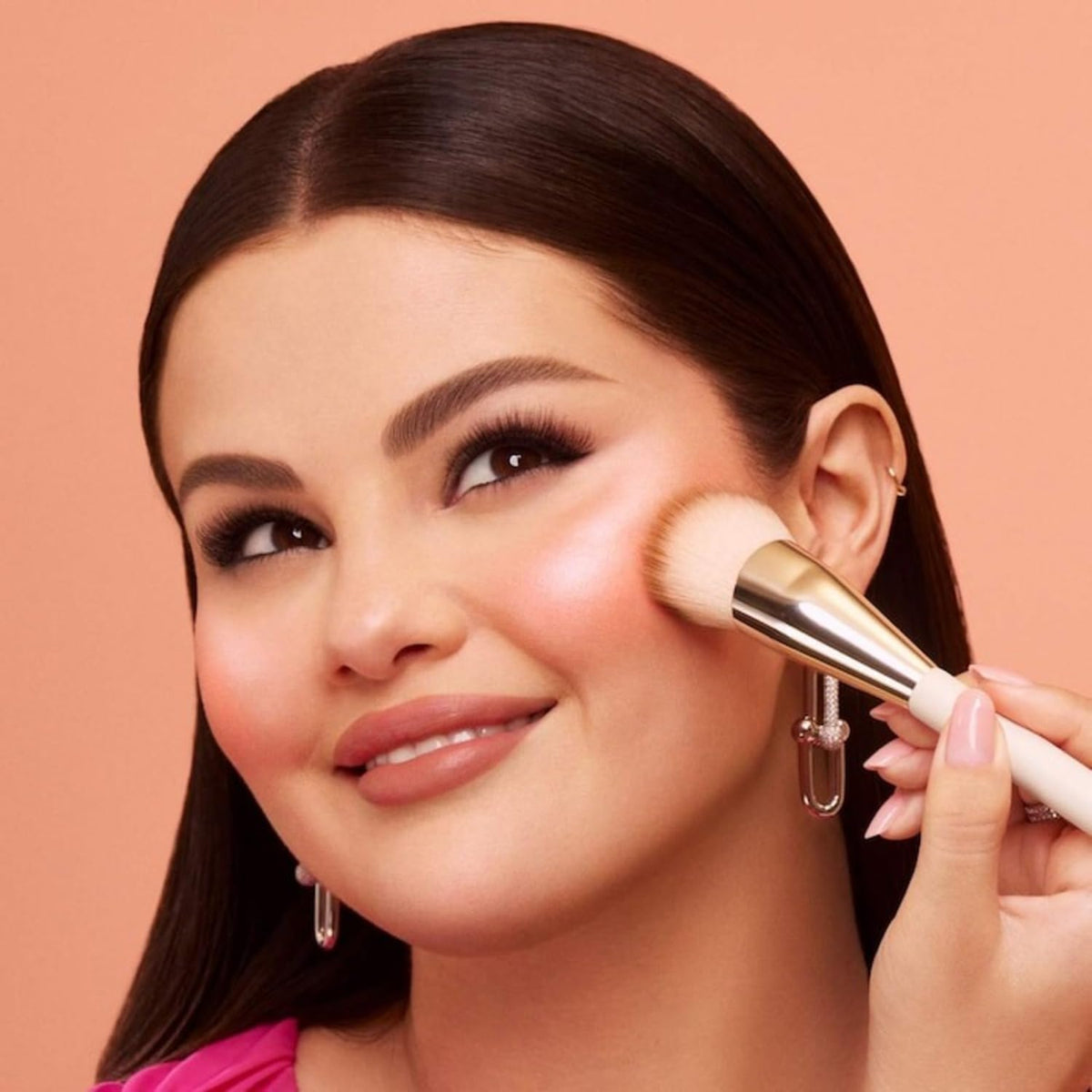 Rare Beauty brush stroke demonstrating buildable medium coverage application