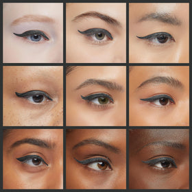 Rare Beauty liner applied on eyelid demonstrating precise matte lines and long-wear benefit