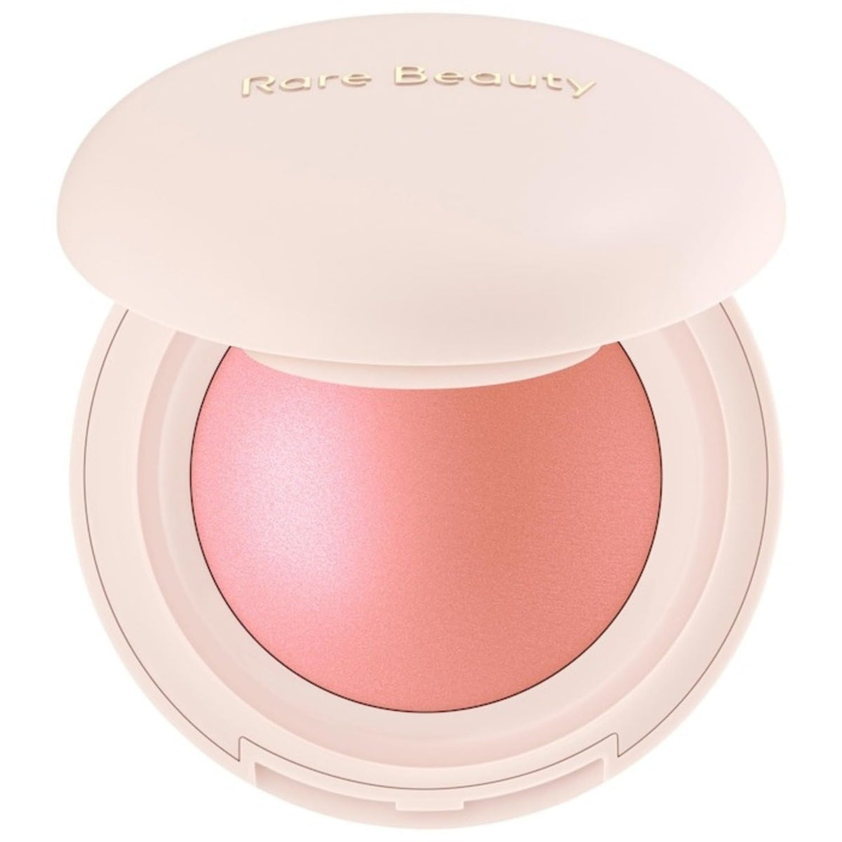 Rare Beauty compact front packaging showing Cheer shade and compact design benefit