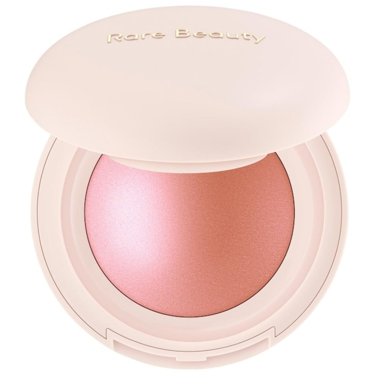 Rare Beauty front pan showing Hope nude mauve and compact design for easy travel