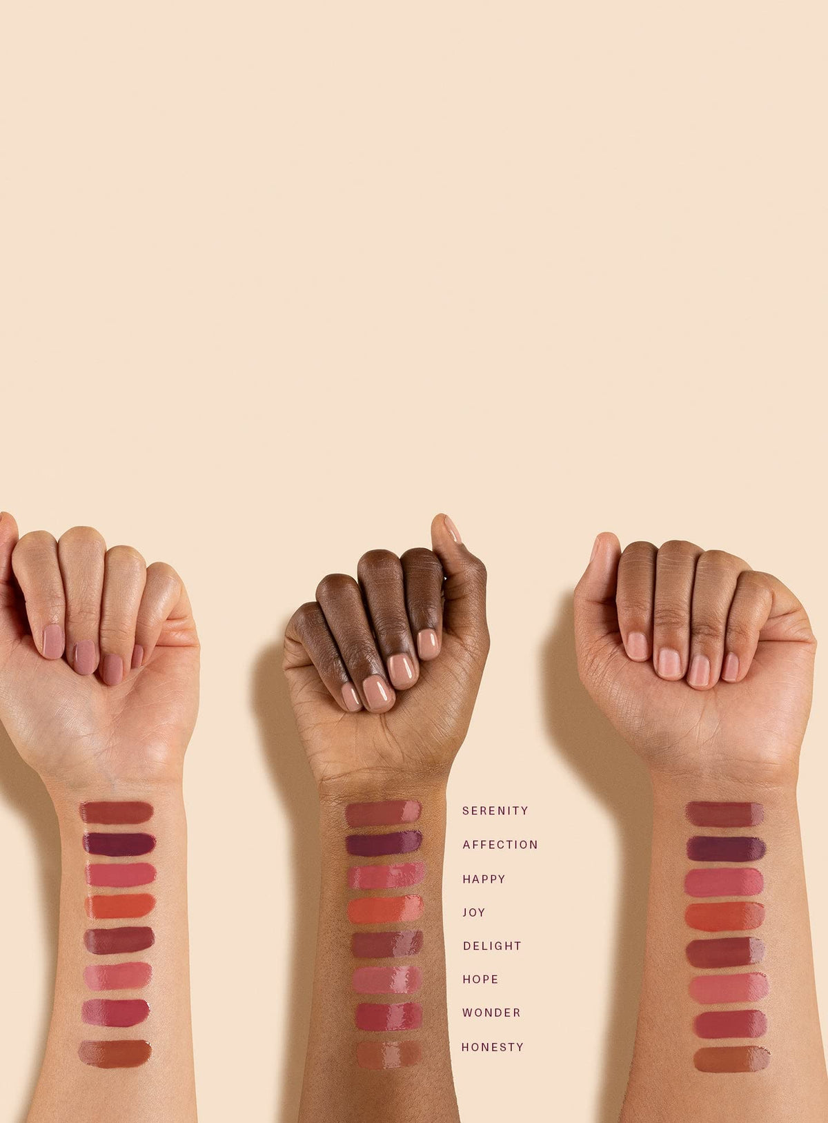 Rare Beauty Soft Pinch lip swatch on model, demonstrates vibrant color and hydrating glow
