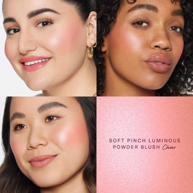 Rare Beauty opened pan revealing Cheer powder texture for buildable, radiant color