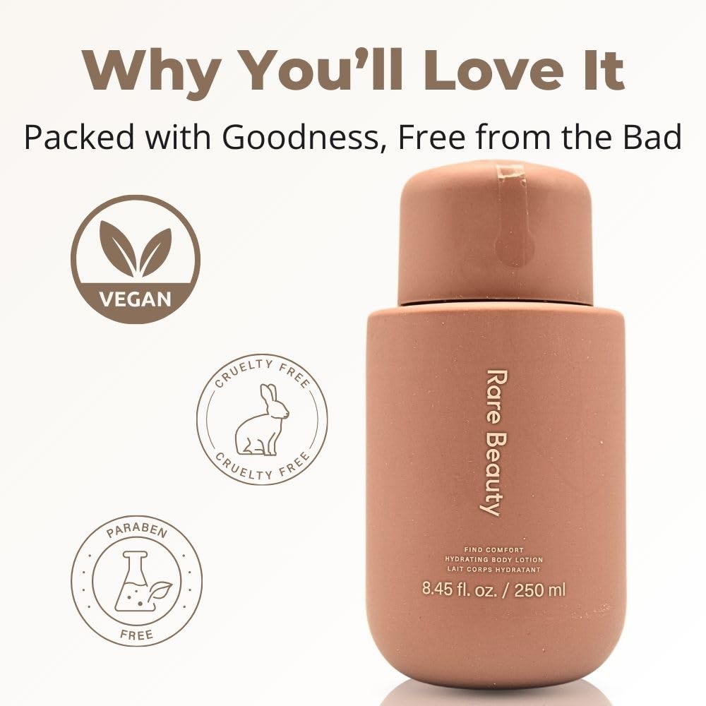 Rare Beauty lotion texture close-up demonstrating smooth, fast-absorbing feel