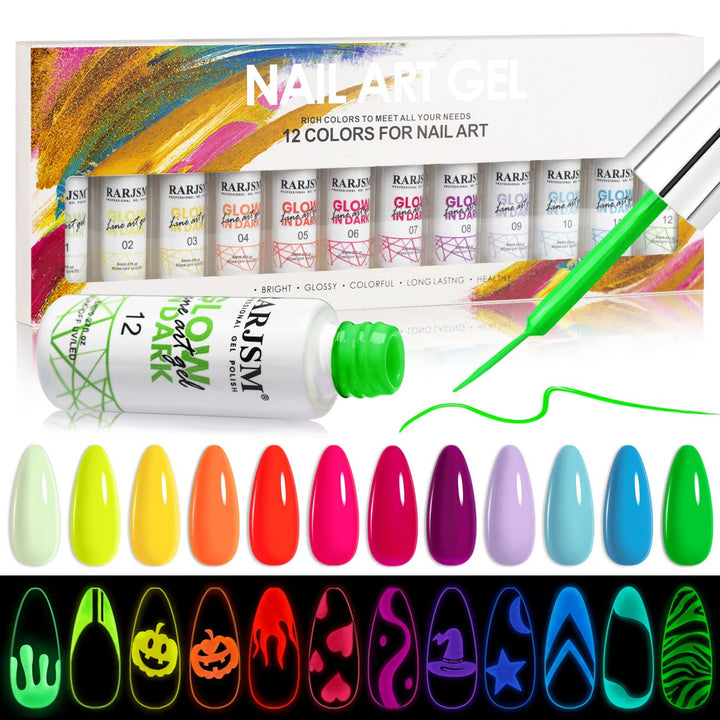 RARJSM front packaging showing neon gel set and included pen brushes for detailed designs