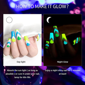 RARJSM glowing nails in darkness demonstrating luminous effect after charging