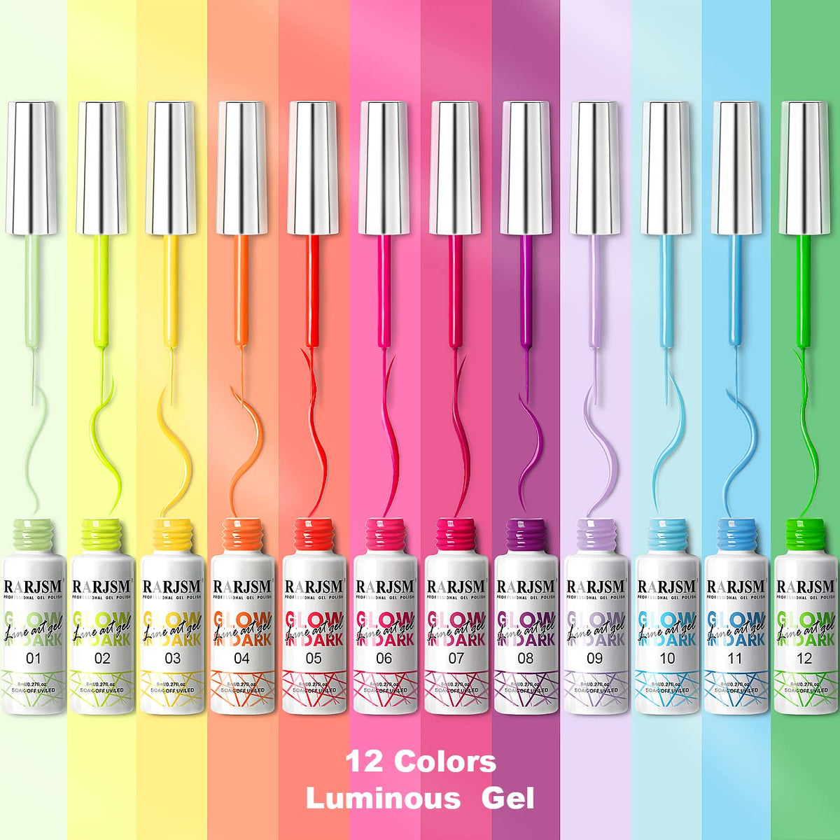RARJSM color swatches on a nail wheel highlighting neon daytime pigments
