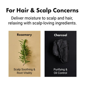 RATED GREEN charcoal and rosemary ingredients displayed to emphasize natural extracts