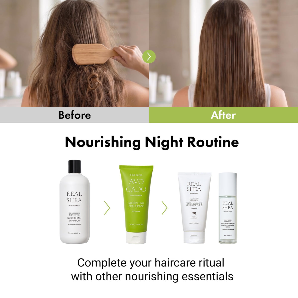 RATED GREEN scalp massage in shower illustrating soothing hydration benefit