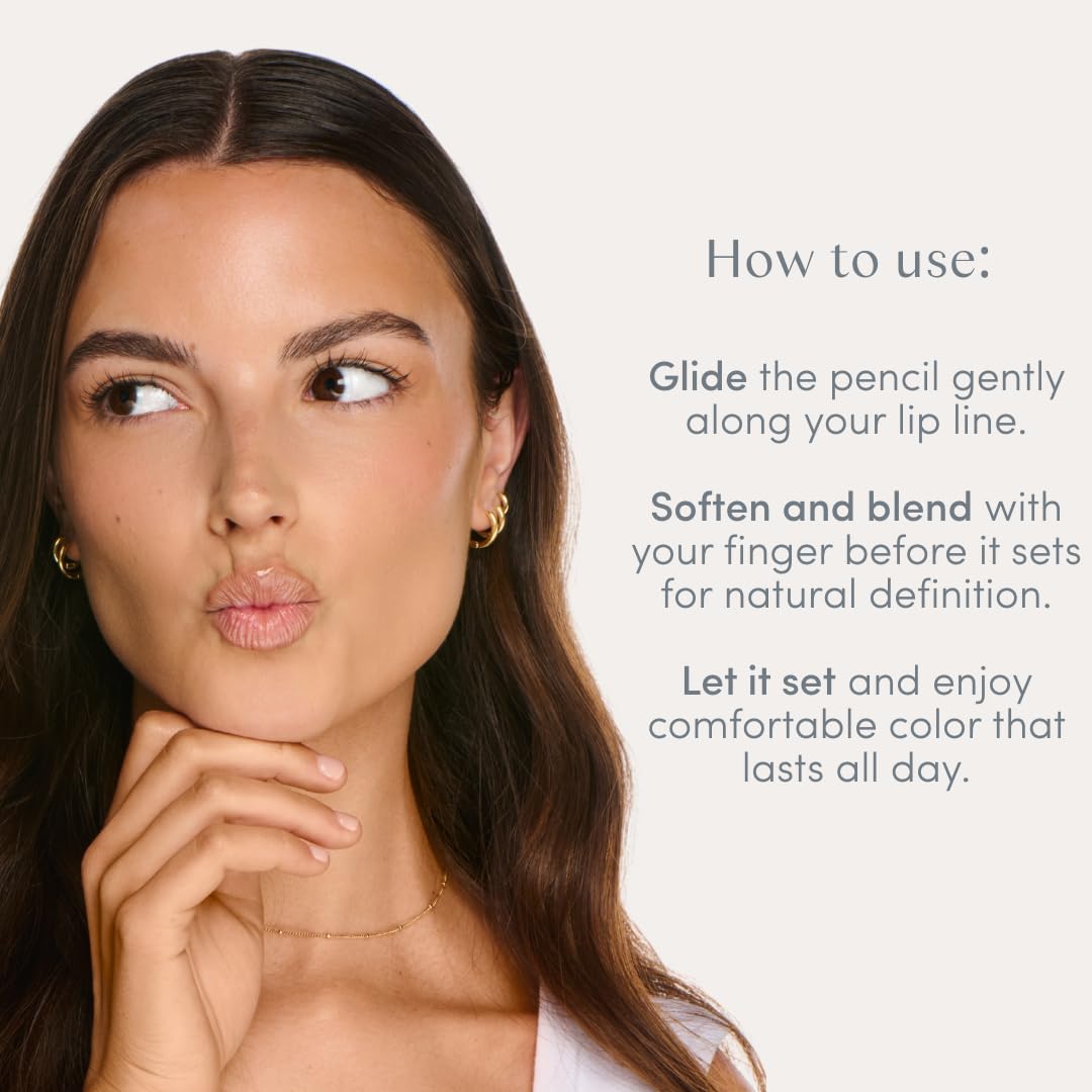 Ravie Beauty almond application on lips showing precise definition and natural finish