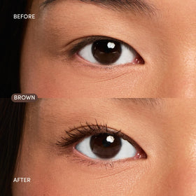 Ravie Beauty before and after lashes to show lengthening and volumizing effect