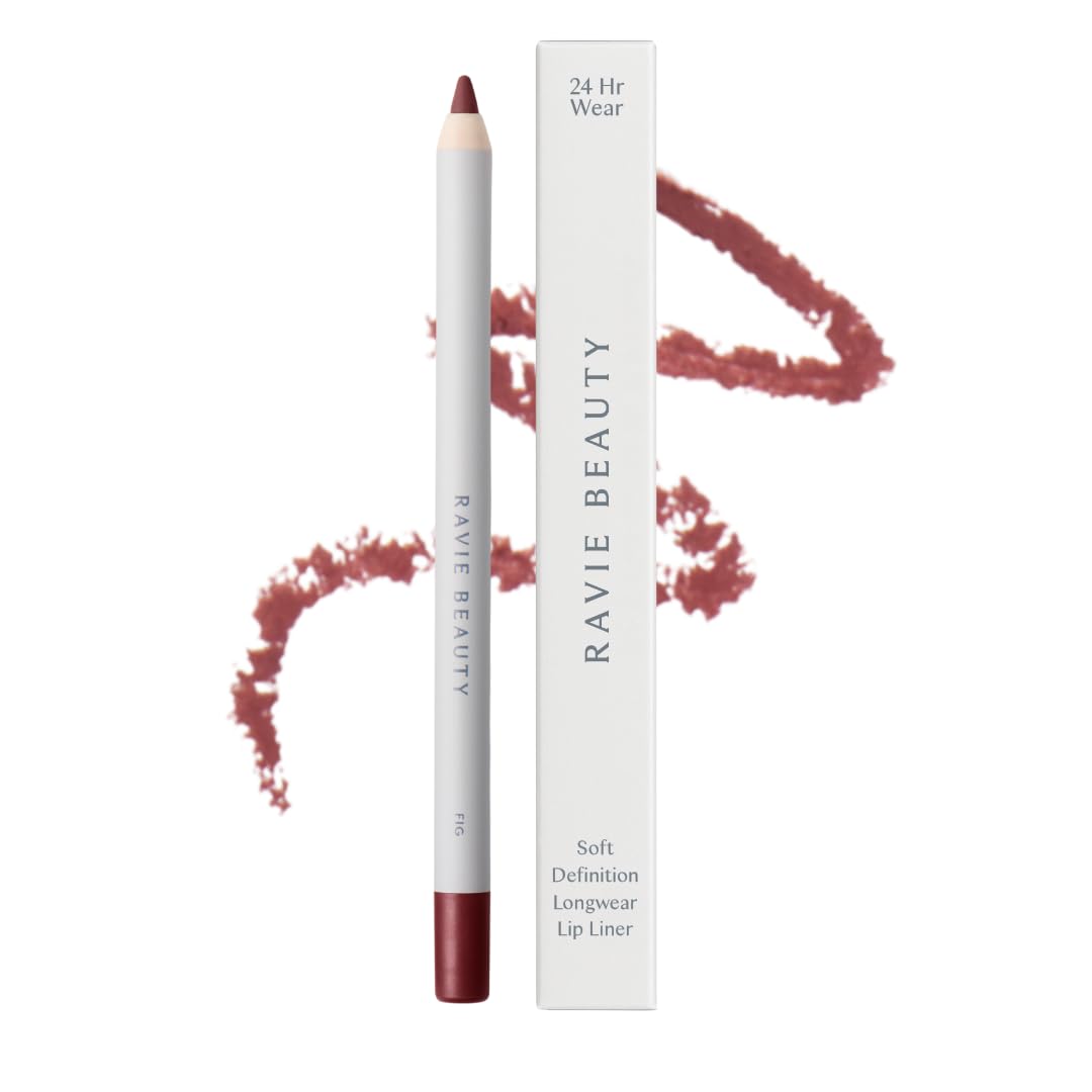 Ravie Beauty lip liner front packaging showing shade Fig and branding for shelf appeal