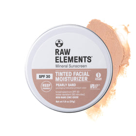 Raw Elements front packaging showing pearly sand tint and SPF 30 benefits