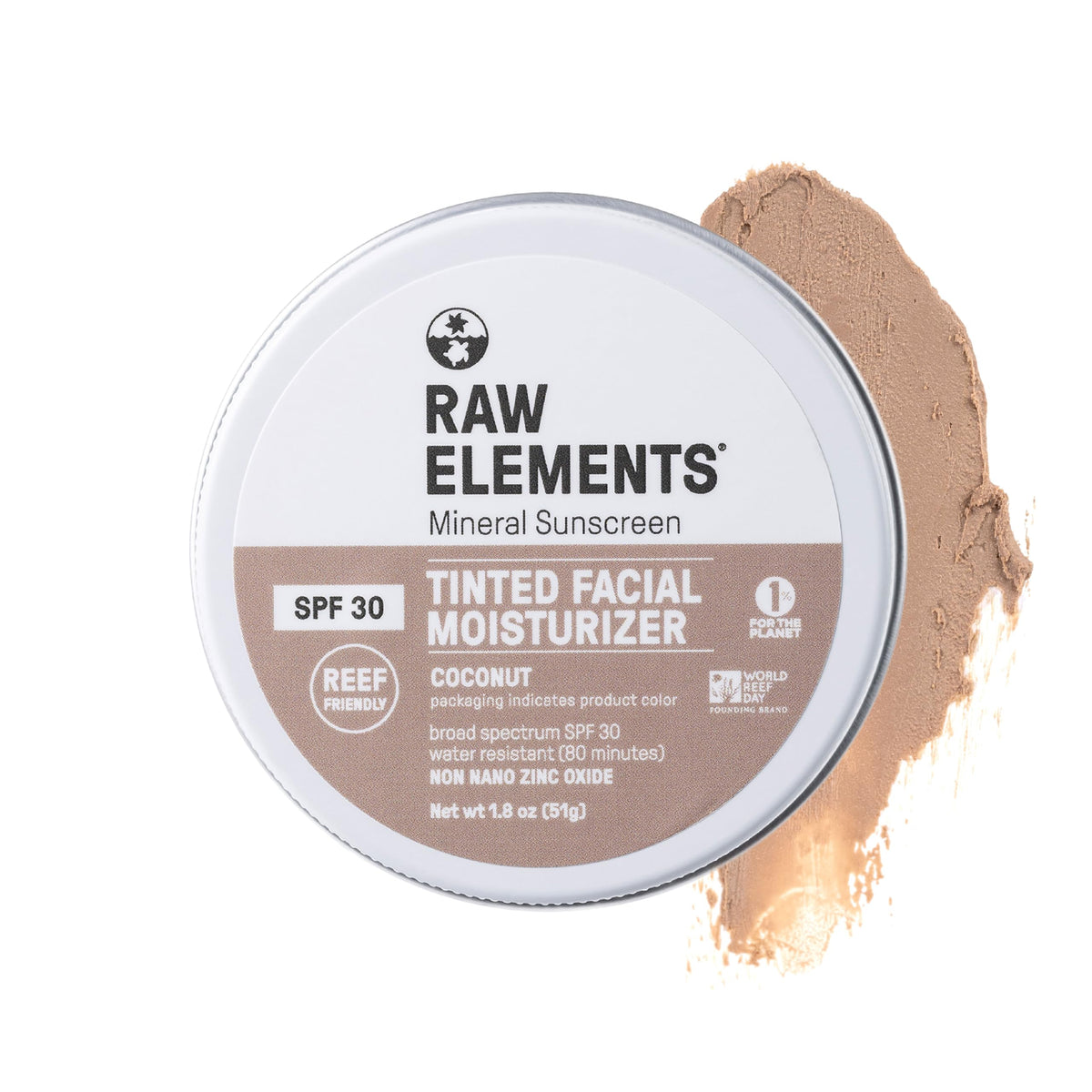 Raw Elements front packaging showing tinted face cream and SPF benefit