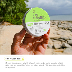 Raw Elements recyclable tin on grass emphasizing plastic-free packaging and eco benefits