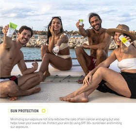 Raw Elements stick on beach towel illustrating reef-safe choice for ocean days