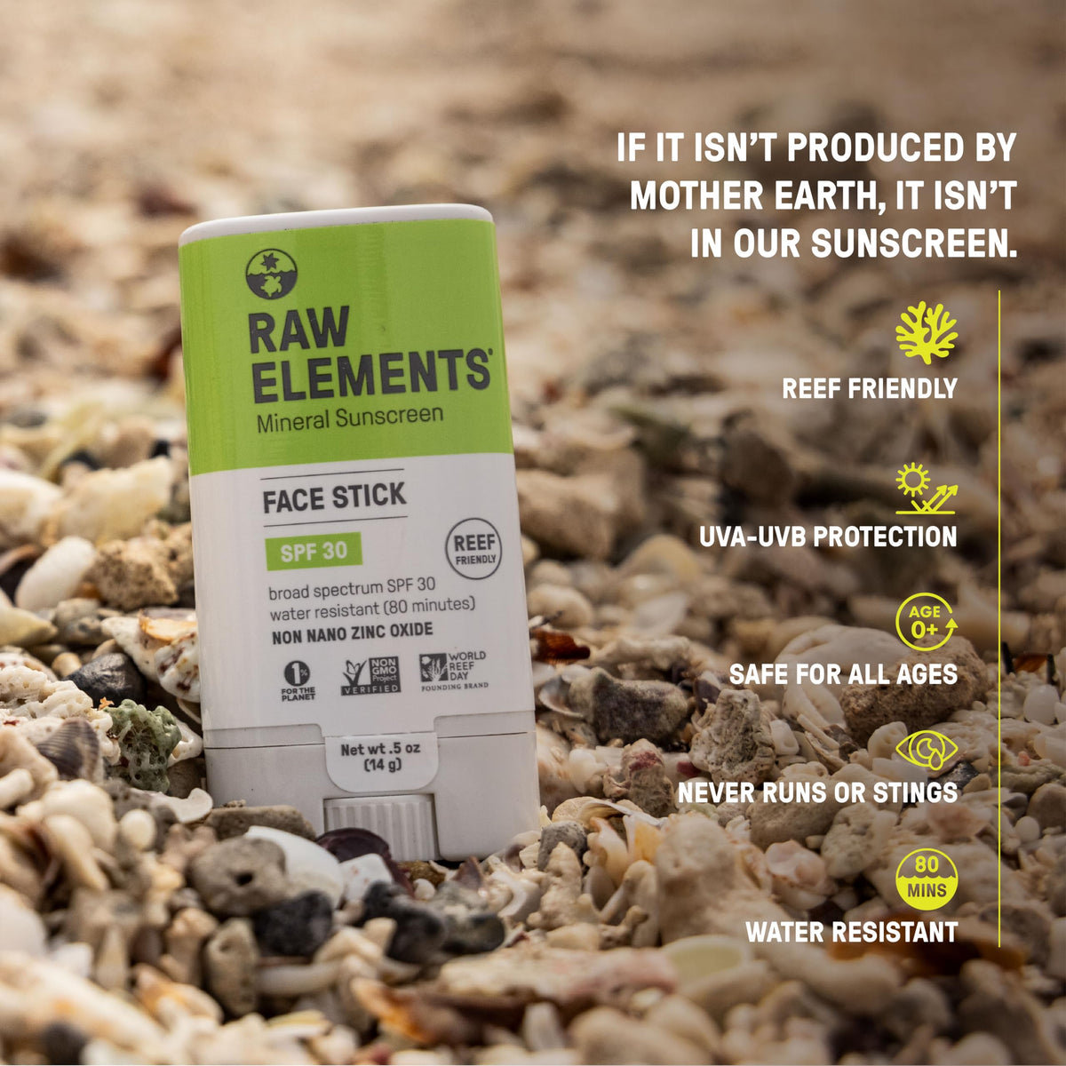 Raw Elements stick cream texture close-up showing smooth, non-greasy finish