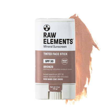 Raw Elements front packaging showing stick and bronze tint for easy sun protection