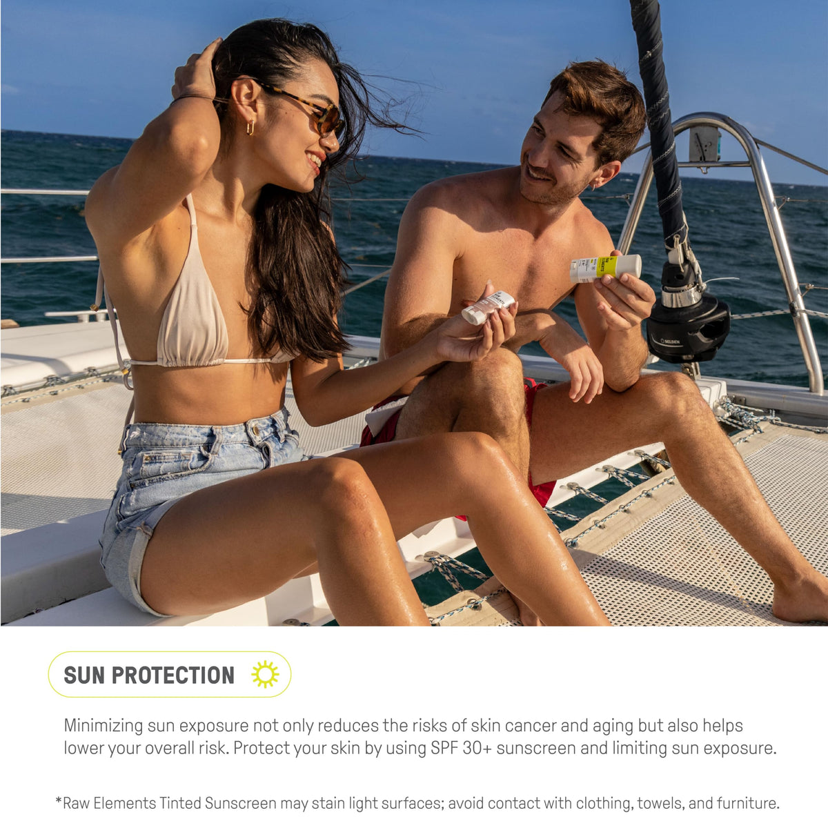 Raw Elements lifestyle on beach demonstrating reef-friendly sun protection benefit