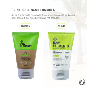 Raw Elements closeup texture of sunscreen cream showing smooth, non-greasy finish
